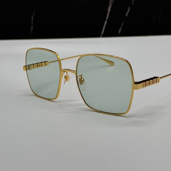 NEW GG1434S 003 GUCCI GOLD GREEN SQUARE METAL WOMEN GUCCI SUNGLASSES - Picture 6 of 13